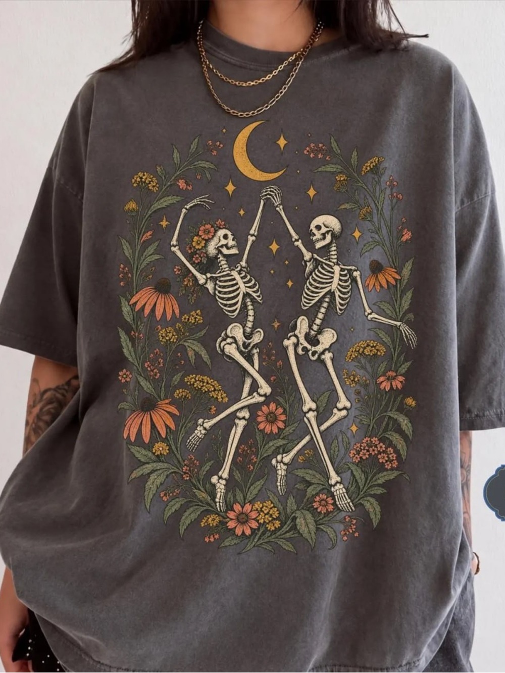 Comfort Pepper Floral Skeleton Dance Graphic Tee